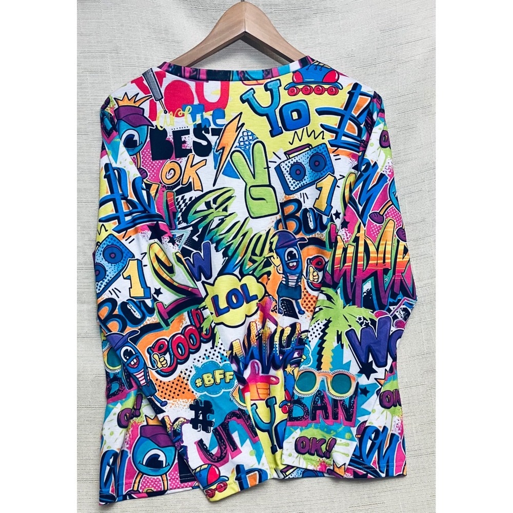 Unbranded Graffiti Pop Art Top Womens Large Multicolor Excellent Long Sleeve - Picture 6 of 8